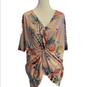 Floral low cut blouse with knot detail